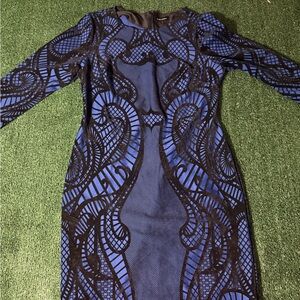 Elegant Blue and Black Lace Dress